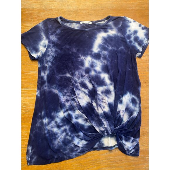 Tie-Dye Blue & White Cotton Womens T-Shirt With Front Knot By Caution to the Win - Picture 1 of 3
